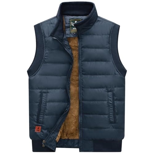 Msmsse Men's Lightweight Fleece Vest Puffer Outerwear Winter Warm Full-Zip Waterproof Sleeveless Jacket with Pockets Dark Blue 2XL - Image 1