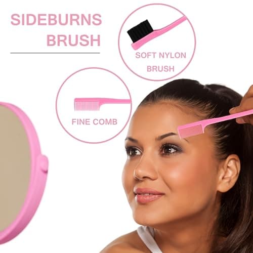 UREELIN Detangler Brush Set for 3a,4c,Wig/Thick/Wavy/Curly/Wet Slick Back Hair Brushes,Rat Tail Combs,8-Row,Edge Brush,For braiding,teasing,parting,styling,kids,girls,women(Pink) - Thumbnail 6