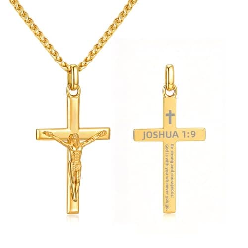 Easter Basket Stuffers-Crucifix Jesus Cross Necklace for Men Women, 20in Gold Black Silver Mens Cross Pendant Chain Simple Jewelry Gifts for Happy Easter, Confirmation, First Communion, Baptism - Image 1