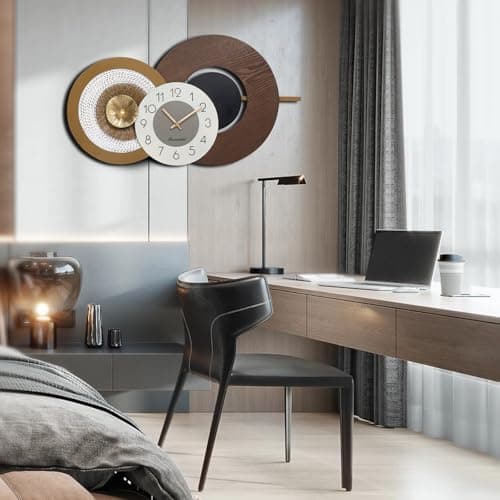 37.8x23 Inch Large Mid-Century Modern Wall Clock, Oversized Wood and Metal Frame Brown Decorative Clock for Living Room, Kitchen, Bedroom, Office - Thumbnail 5