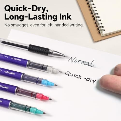 WRITECH Liquid Ink Rollerball Pens: 8ct Assorted Colors Fine Point Tip 0.7mm Roller Ball Rolling Pen for Smooth Writing Coloring Drawing Journaling No Bleed & Smear &Smudge Multi Colored - Thumbnail 4