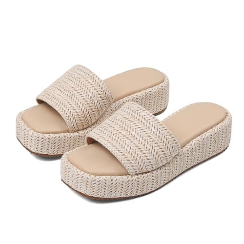 EQAUDES Platform Sandals Women Wedge Espadrille Sandals - Summer, Beach, Outdoor, Straw Raffia, Comfortable, Vacation, Shoes for Womens - Image 1