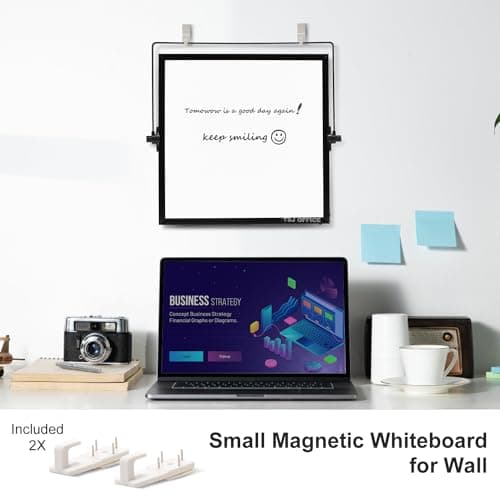 TSJ OFFICE Small White Board - 12 X 12 Inches Small Magnetic Dry Erase Board with Hooks for Wall, Desktop Whiteboard Stand 360 Degrees Revolving Double Sided for Office, Home, School, Black - Thumbnail 5