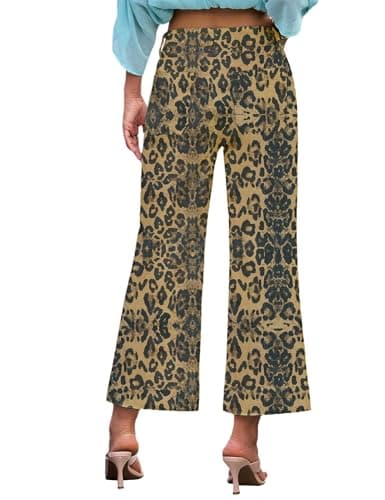 DAOAO Leopard Pants Women High Waisted Stretchy Wide Leg Jeans Woman Cropped Denim Fall Pants Trendy M - Thumbnail 6