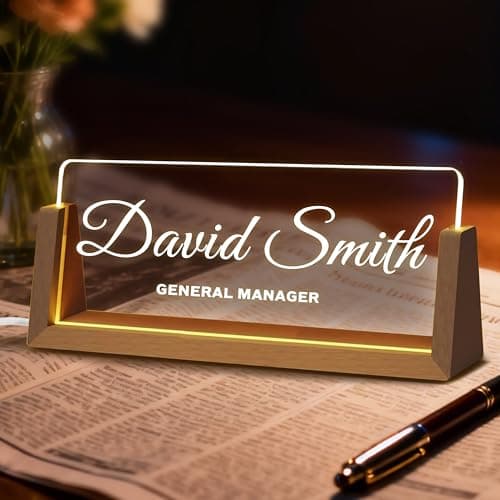 Custom Name Plate for Desk, Custom Elegant Personalized Light Up Acrylic Name Plate, Stylish Office Decor for Men and Women, Perfect Gift for Bosses, Coworkers, and Teachers. - Image 1