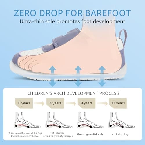STQ KIDS Toddler Wide Toe Box Shoes Girls Barefoot Shoe Kids Tennis Sneakers Breathable Non-Slip Zero Drop Preschool First Walking Running for Daycare School White/Purple Infant Size 4 - Thumbnail 5