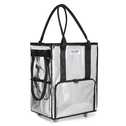 AnsTOP Reusable Grocery Bag on Wheels, 66LBS Foldable Shopping Cart with 5 Smooth Caster Wheels Zippered Top, Rolling Tote with Multiple Pockets for Groceries, Laundry, Travel, Camping,Medium,Silver - Image 1