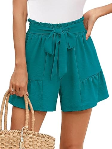 Heymoments Women's Wide Leg Shorts Lightweight Turquoise Small High Waisted Flowy Adjustable Tie Knot Loose Fit Summer Cute Trousers - Image 1