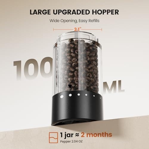 Electric Salt and Pepper Grinder Set - Rechargeable Automatic Salt and Pepper Shakers, Kitchen Appliances with External Adjustable Coarseness, Larger Hopper for Cooking, Home Gifts(2 Pack,Black/White) - Thumbnail 4