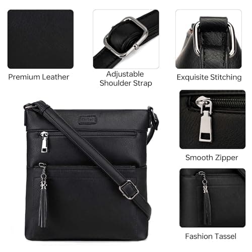 Kiss Sea Womens Crossbody Purse Leather Casual Travel Cross Body Bags with Adjustable Strap Black - Thumbnail 6
