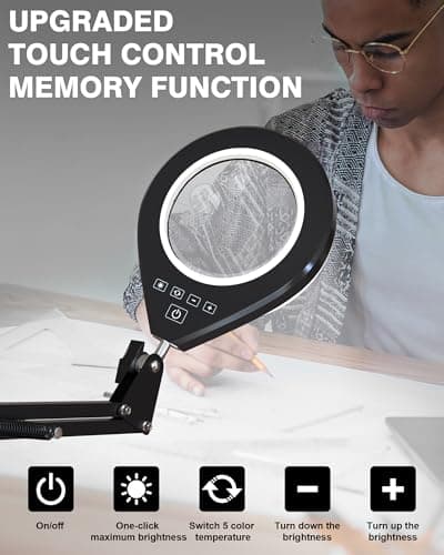 10X & 5X Magnifying Glass with Light, Ultra Long Swing Arm, 5 Colors & 10 Brightness, Real Glass Lens Large Magnifying Lamp for Craft Painting Workbench Jewelry Making Hobby Close Work (White) - Thumbnail 4