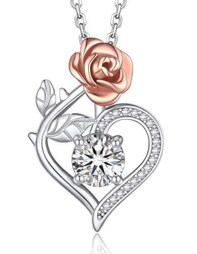 MomentWish Heart Necklace for Women, Jewelry Gifts for Her, D Color VVS1 Moissanite Necklace in 925 Sterling Silver, Infinity Pendent for Birthday Anniversary Mother's Day (7-Round Cut) - Image 1