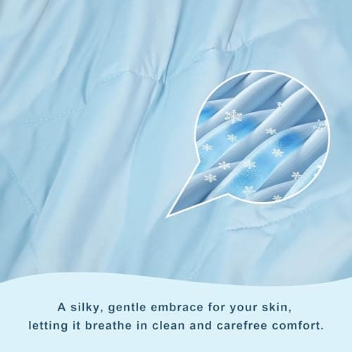 WQSPRING Cooling Comforter Twin Size, Cooling Blankets for Hot Sleepers, Breathable Lightweight Cold Blanket, Ultra Soft Thin Summer Bedding (Dusty Blue, Twin) - Thumbnail 6
