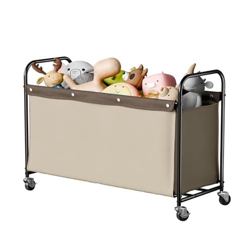 StorageWorks Toy Chest Storage with Wheels, Extra Large Kids Toy Box, Toy Storage Organizer, Metal Toybox for Bedroom, Living Room Area, Kids Room, 135L, Light Khaki