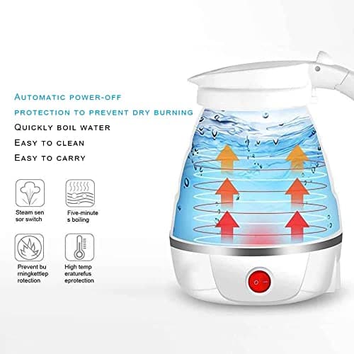 Foldable Electric Kettle, Upgraded Food Grade Silicone,600W 600ML Flash Heat Small Portable Travel Electric Kettle,110V US Plug (Azure) - Thumbnail 4