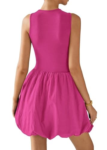 KIRUNDO Summer Bubble Dress for Women 2026 Casual Mini Spring Bodycon Cocktail Dresses Sleeveless Drop Waist Sundress Beach(Rose Red, Large) - Thumbnail 2