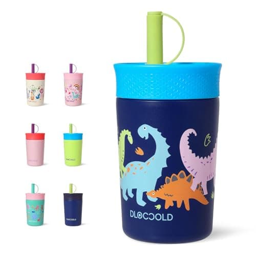 DLOCCOLD 12 oz Insulated Stainless Steel Straw Tumbler, Reusable Sippy Cup With Leak-Proof Spill Resistant Flexible Straw Lid, Cups, Easy to Clean, Water Bottle, Great for Travel, Home - Image 1