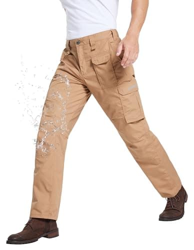DURAWERK Men's Cargo Pants, Water Resistant Work Pants, Durable Ripstop Tactical Pants, EDC Hiking Pants, Multi Pockets Hunting Pants for Outdoor Climbing Traveling Camping Fishing (Khaki, 34WX30L) - Image 1