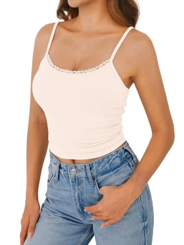 GKBK Camisole Tops for Women Lace Spaghetti Tank Top Y2k Scoop Neck Undershirts Fitted Going Out Summer Cami Tops 2026 Trendy Apricot XL - Thumbnail 2