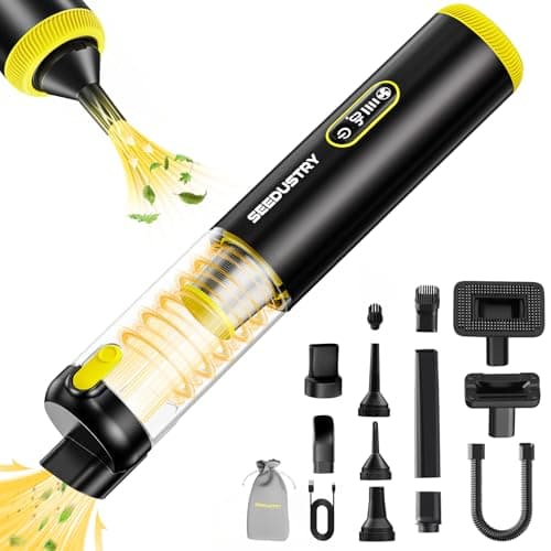SEEDUSTRY Handheld Car Vacuum Portable Cordless, 6-in-1 Mini Cordless Vacuum Cleaner with Brushless Motor & 18000Pa Powerful Suction, Type-C Charge, 2025 Mini Vacuum V-C08 Pro for Car Home Office Pet - Image 1