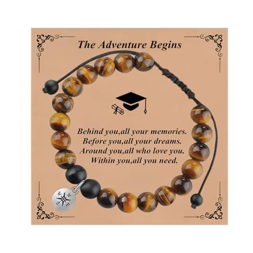 Ediseng Personalized Compass Graduation Bracelet for Him Her,Tigers Eye Bracelet for Men,2026 Graduation Gifts for College/High School/Masters Degree/Middle School/8th Grade/5th Grade/Nurse - Image 1