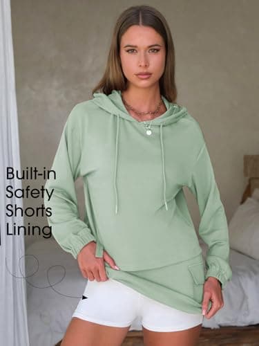 EXLURA Women Two Piece Set Cotton Sweatsuit Travel Airport Outfits 2026 Tracksuit Hooded Sweatshirt Cargo Skort Skirt Pockets - Thumbnail 4