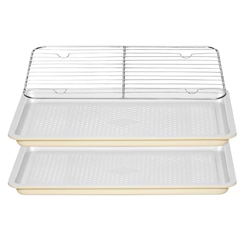 Ymiton Nonstick Ceramic Baking Sheet With Rack, 2-Pack 15x10 Jelly Roll Sheet Pan, Non-Toxic, PTFE & PFOA Free, Warp-Free, Oven Safe 550°F, Dishwasher Safe, Aluminized Steel, Gray Yellow - Image 1