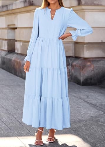 Lazysmile Long Sleeve Dress for Women Light Blue - Thumbnail 3