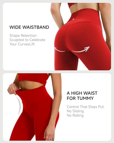 MXYMXY Buttery Soft High Waist Yoga Pants for Women - 25" Tummy Control Workout Leggings Inner Pocket, Squat Proof Gym Running Athletic Fiery Red - Thumbnail 6