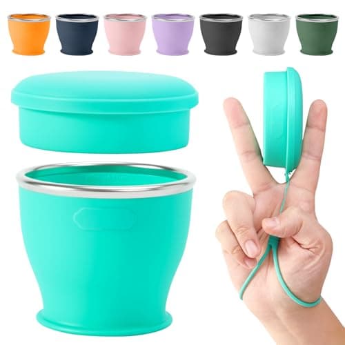 Sinyon Collapsible Travel Cup, BPA-Free Reusable Water Cup, Lightweight Drinking Cups with Lids and Carrying Strap, Dishwasher Safe Silicone Cups for Camping, Travel, Airports, Hotel (Turquoise) - Image 1