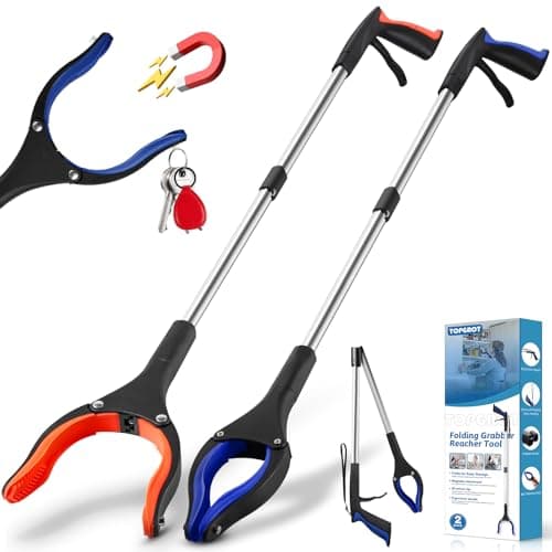 TOPGROT 2-Pack Grabber Reacher Tool, 34" Foldable Reacher Grabber Pickup Tool with 360° Anti-Slip Rotating Jaw & Magnets, 4" Wide Claw Opening Reachers for Seniors, Trash Picker Tool - Image 1