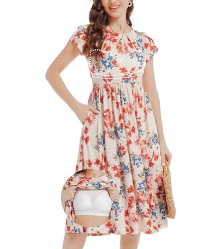 ANYFITTING Womens Summer Dresses Built in Bras Padded Maxi Dress with Pockets Flowy Beach Tropical Vocation Sundress - Image 1