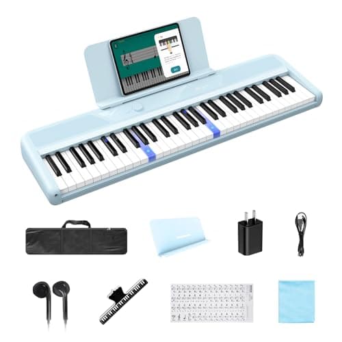 Rhymo 61 Keys Smart Keyboard, Lighted Up Keys Electric Piano Keyboard, Learning Keyboards Piano for Beginners with 29 Demo Songs, 128 Tones, 128 Rhythms, Built-in LED Lights & Apps, Speakers (BLUE) - Image 1