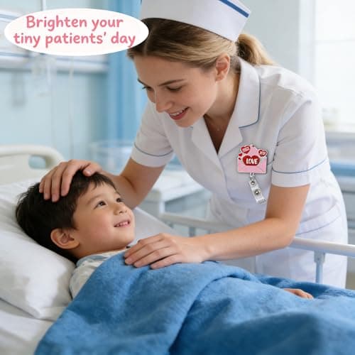 Funny Valentines Nurse Badge Reel Retractable, Valentines Spring Gifts for Nurse/Girlfriend/Women/Mom Glitter Pink Love Letter Badge Reel, ID Card Badge Holder for Doctor Work Teacher Office Staff - Thumbnail 6