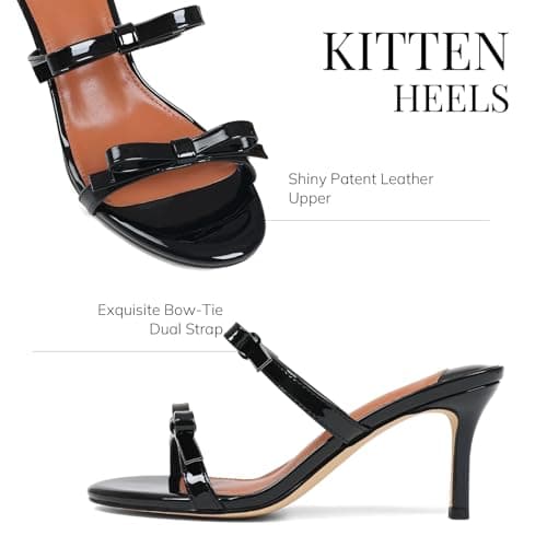CYNLLIO Black Bow Tie Kitten Heels for Women Two Strap Round Open Toe Sandals 2.9 Inch Stiletto Heeled Slides Backless Dressy Party Shoes Size 8 - Thumbnail 5
