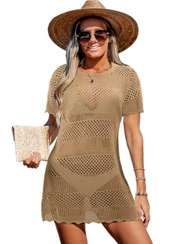 StunShow Beach Dresses for Women Cover Ups Swimsuit Coverup White Dress Vacation Khaki XL - Image 1