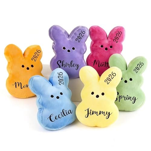 Smile lab Personalized Bunny Plush with Name & Year, Custom Easter Peeps Plush Stuffed Animal, Soft Bunny Rabbit Plush, Easter Basket Stuffer Gift for Boys Girls, Easter Decor Gifts, 3 Sizes - Image 1