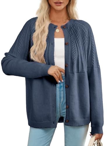 Dokotoo Cardigan Sweaters for Women Lightweight 2024 Fall Outfits Fashion Trendy Women's Open Front Business Casual Crewneck Crochet Knit Womens Cardigans Winter Sweaters Navy Blue - Image 1