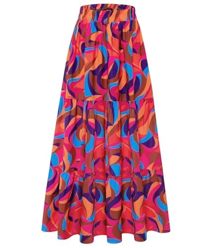 Arolina Women's Summer Floral Boho Maxi Skirt A-Line Flowy Tiered Elastic High Waist Beach Long Skirts with Pockets - Image 1