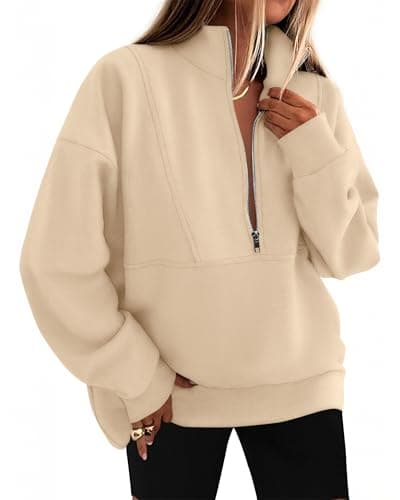 KIRUNDO Sweatshirt for Women 2026 Fall Half Zip Pullover Oversized Fleece Mock Neck Hoodies Fashion Outfits Winter Clothing(Beige, Small) - Image 1