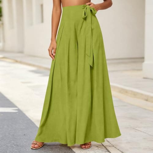 Culottes for Women Fashion 2026 Summer Fall Green Large - Thumbnail 2