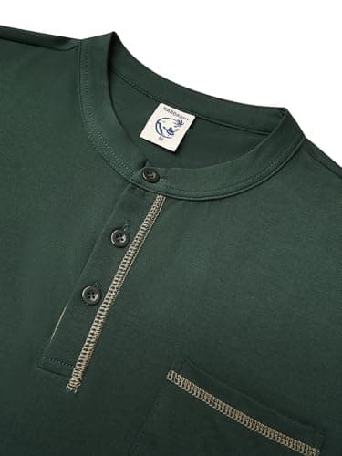 Hardaddy Men's Color Contrast Henley Shirt Long Sleeve Button T-Shirt Lightweight Henley Tshirt for Men Basic Pullover Shirt with Pocket Dark Green XXL - Thumbnail 5