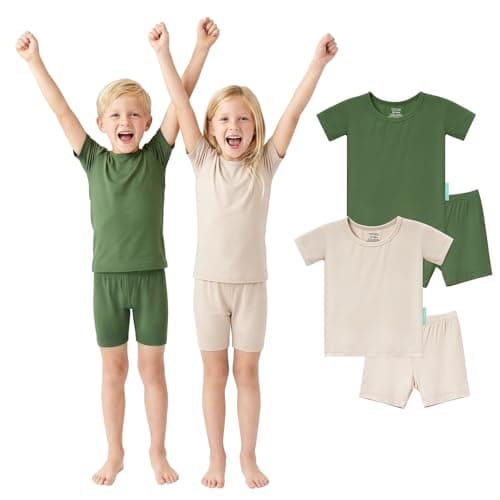 PurComfy SuperSoft Short Sleeve Toddler Pajama Set, 4-Piece Bamboo Viscose Unisex Sleepwear, Baby Boys Girls Sung Fit Summer Clothes, 4T - Image 1