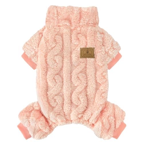 XPUDAC Dog Sweater, Dog Winter Clothes for Small Medium Dogs Girl Boy Fleece Pet Pajamas for Winter Christmas, Peach-Small