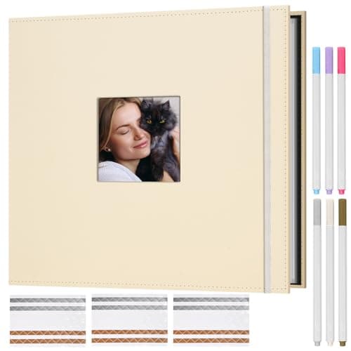 Hiwhy Scrapbook Photo Album, 3 Ring 12"x12" DIY Photo Album, Memory Scrapbook with 50 Sleeves 100 Pages, Perfect for Wedding, Travel, Family, Beige - Image 1