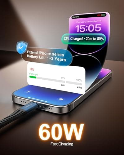 COOLSELL Short USB A to USB C Cable 1ft, Soft Silicone 60W Fast Charging Cord Type-C Compatible with iPhone 17/16/15 Samsung Galaxy S23 S22 Google Pixel, iPad for Power Bank/Car/Office/Travel - Thumbnail 3