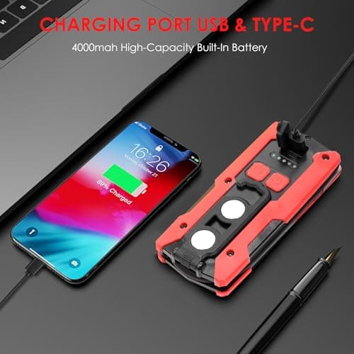 Rechargeable LED Work Light, OTYTY 40W 2000LM Magnetic Work Light Battery Powered Portable Flood Light with Gooseneck Flashlight for Car Repairing, Camping, Inspection (GFR) - Thumbnail 6