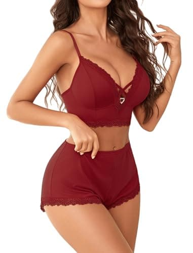 Avidlove Womens Pjs Sets Cute Pajama Sets for Women 2 Piece Shorts Sexy Pajamas Women Cami PJS Wine Red S - Image 1