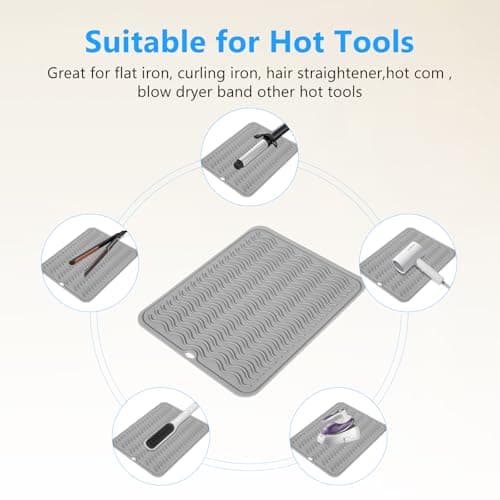 Quccefods Heat Resistant Mat Oversize Curling Iron Mat Silicone Hot Hair Tools Mat for Hair Straightener,Flat Irons,Hair Styling Tools Countertop protection Portable Travel Mat 14.2" x 11" - Thumbnail 5