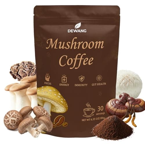 Mushroom Coffee 6 Mushroom Instant Blend with Lion’s Mane, Cordyceps, Reishi, King Trumpet, Shiitake & Turkey Tail – Supports Energy, Focus, Mood & Immune System – 30 Servings - Image 1